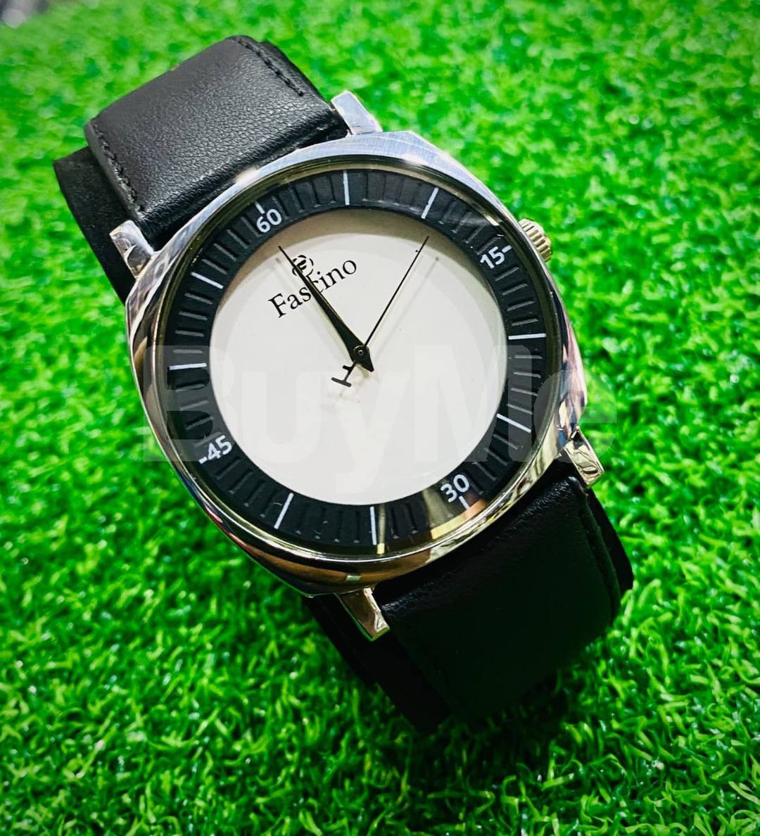 FASCINO NEW FASHIONABLE LATHER STRAP OFFICIAL WATCHES FOR GENT - BLACK