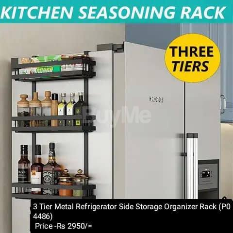 3 TIER METAL REFRIGERATOR SIDE STORAGE ORGANIZER RACK