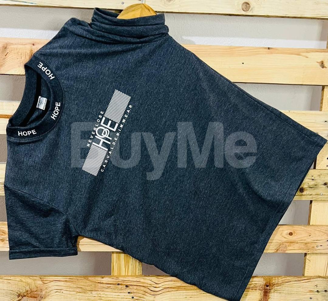 RIB PRINT HIGH NECK TSHIRTS - GREY