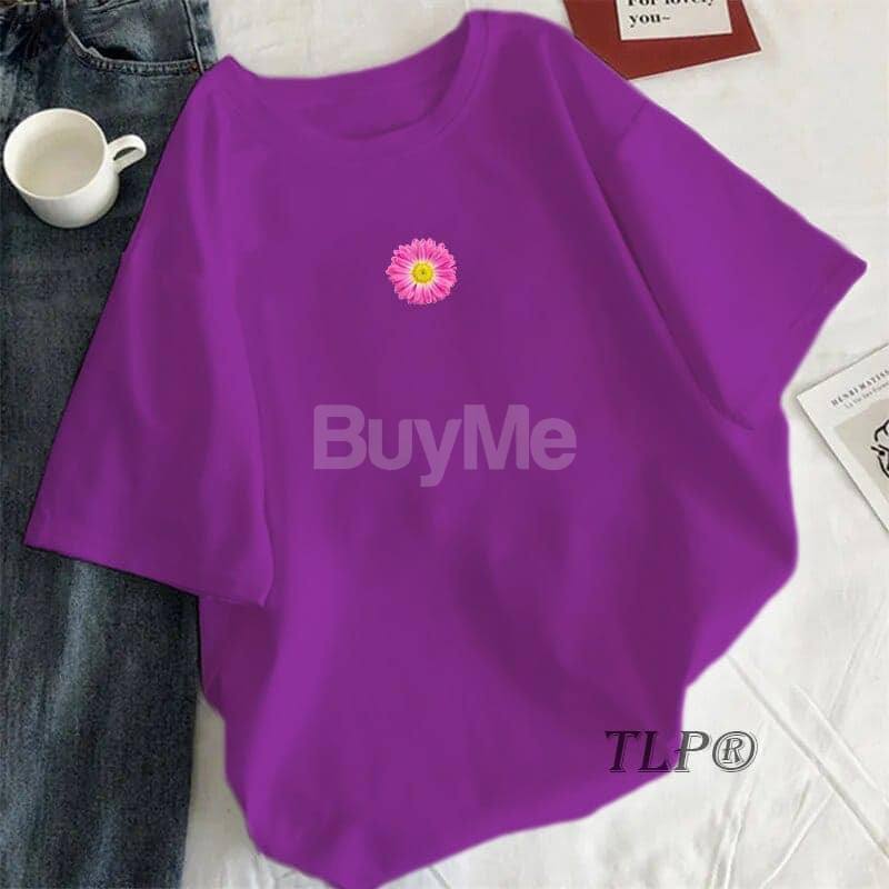 FLOWER PRINT BAGGY TSHIRT - PURPLE