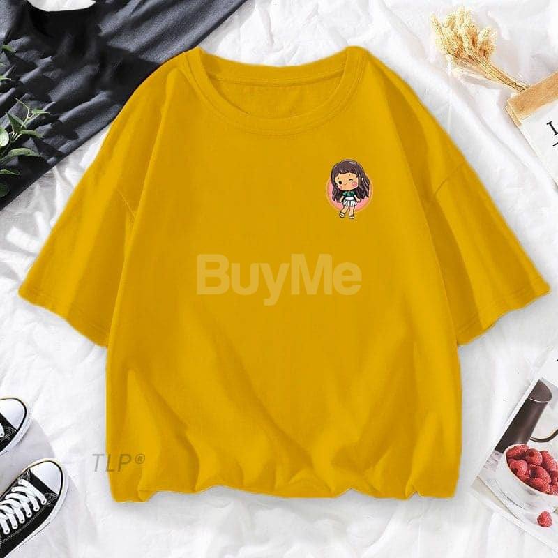 CARTOON GIRL PRINTED BAGGY TSHIRT - YELLOW