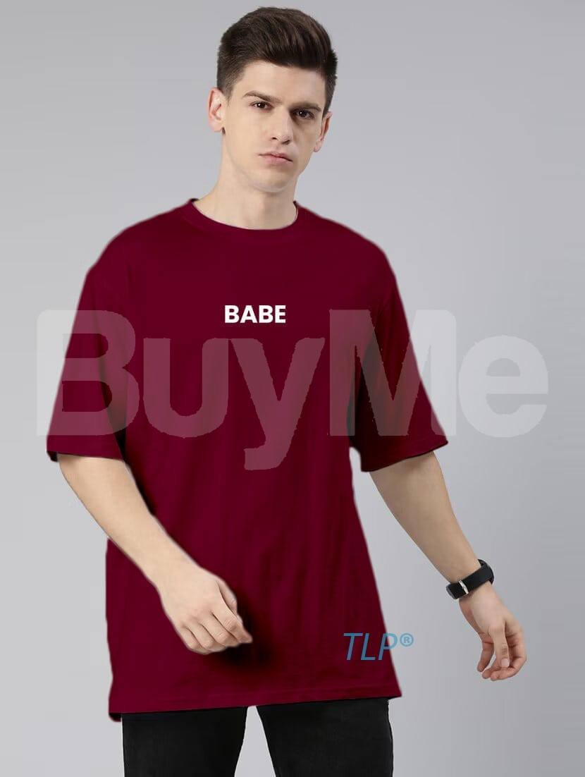 BABE PRINT BAGGY TSHIRT - MAROON
