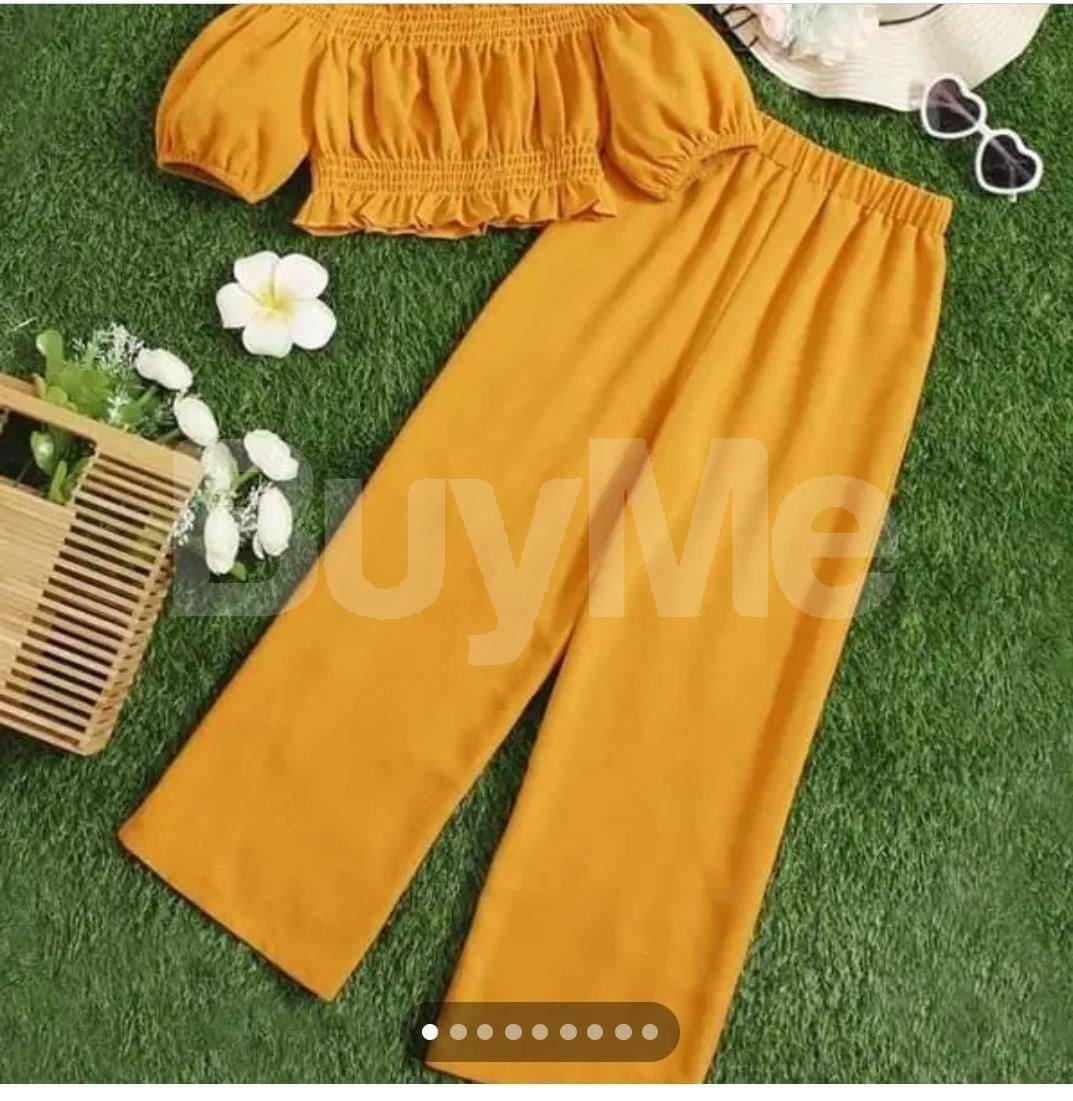 SHOULDER OFF CROP TOP WITH PANT - YELLOW