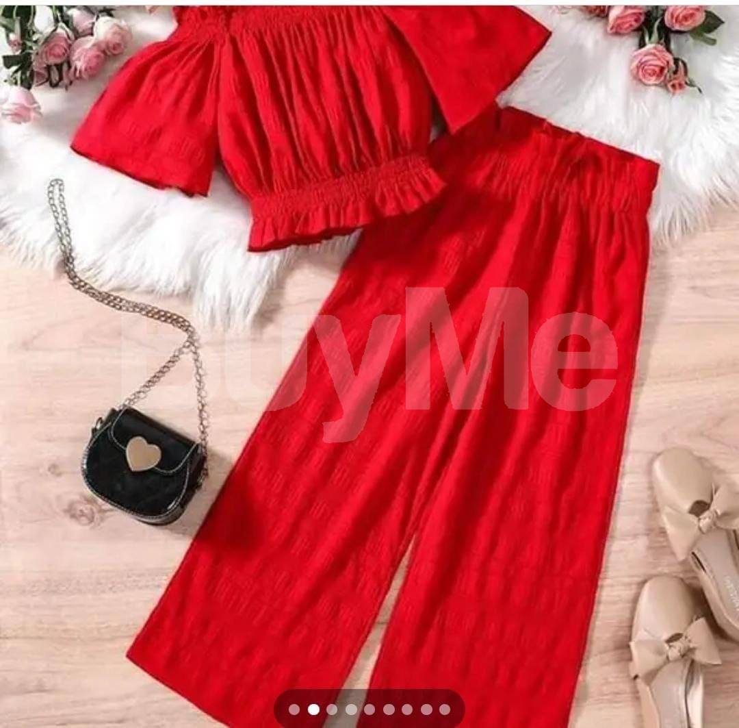 SHOULDER OFF CROP TOP WITH PANT - RED