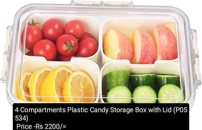 4 COMPARTMENTS PLASTIC CANDY STORAGE BOX WITH LID