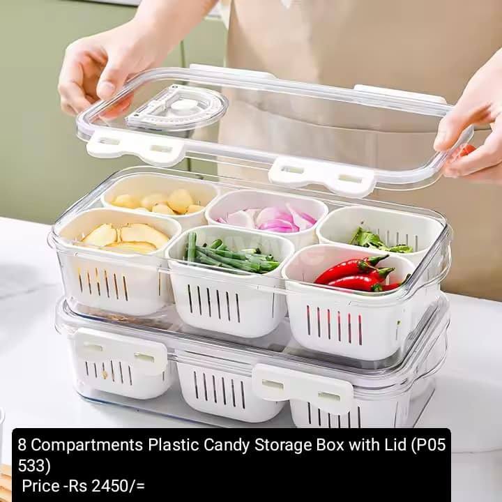 8 COMPARTMENTS PLASTIC CANDY STORAGE BOX WITH LID