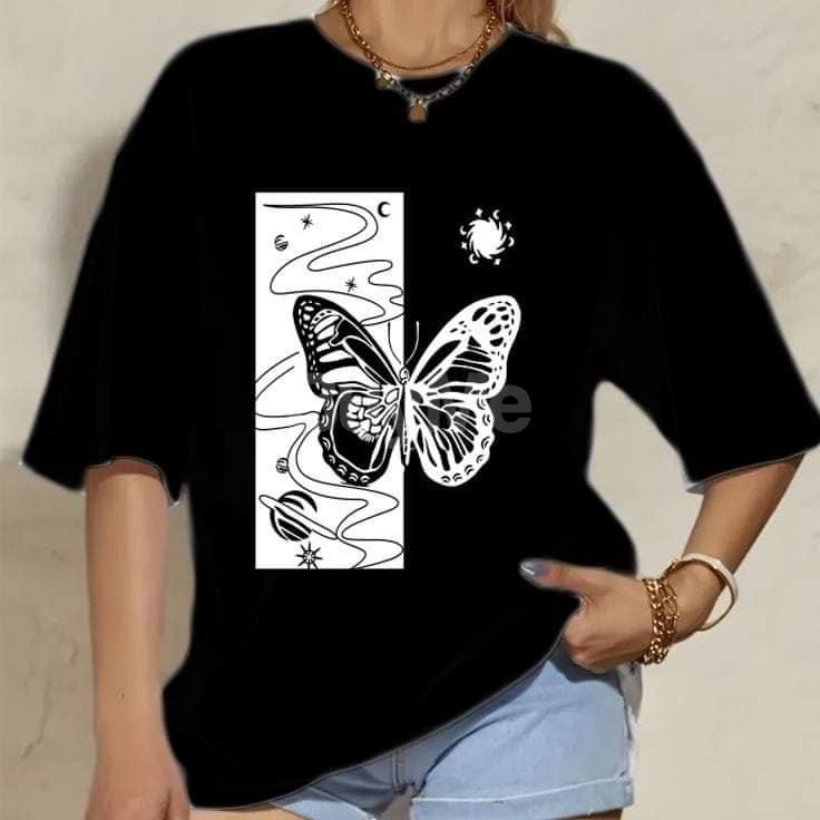 BUTTERFLY PRINT BAGGY TSHIRT - BLACK