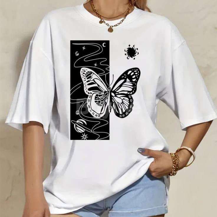 BUTTERFLY PRINT BAGGY TSHIRT - WHITE