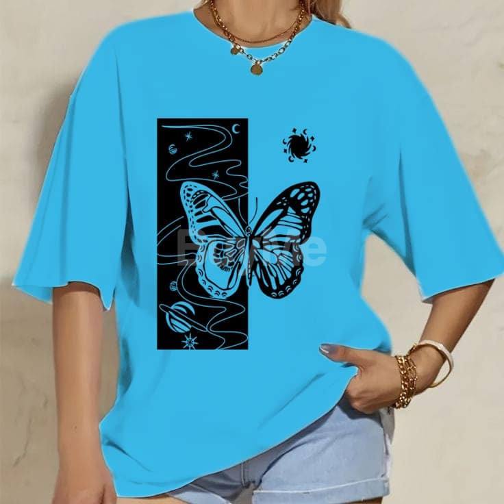 BUTTERFLY PRINT BAGGY TSHIRT - LIGHT BLUE