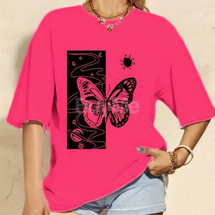 BUTTERFLY PRINT BAGGY TSHIRT - PINK
