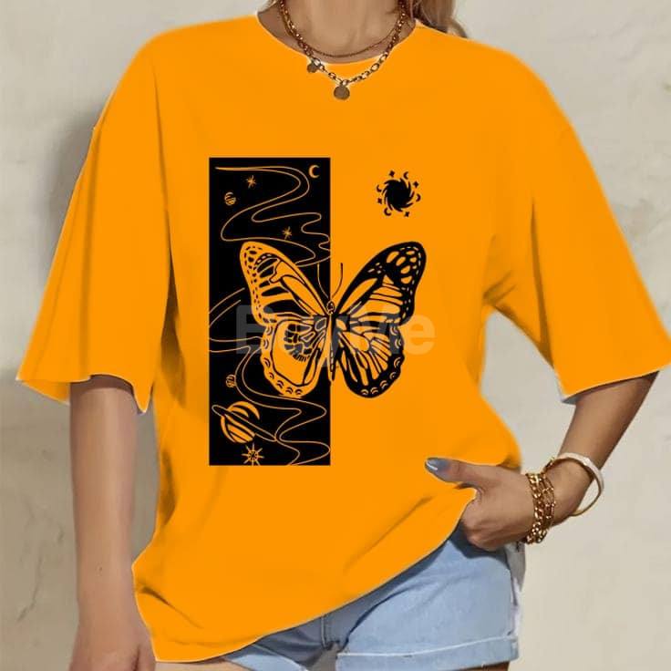 BUTTERFLY PRINT BAGGY TSHIRT - MUSTARD YELLOW