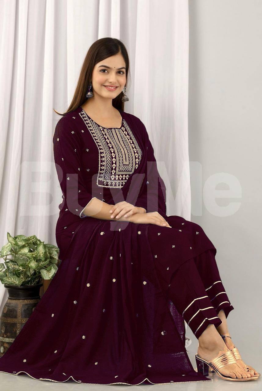 RAYON SALWAR SUIT SET - MAROON