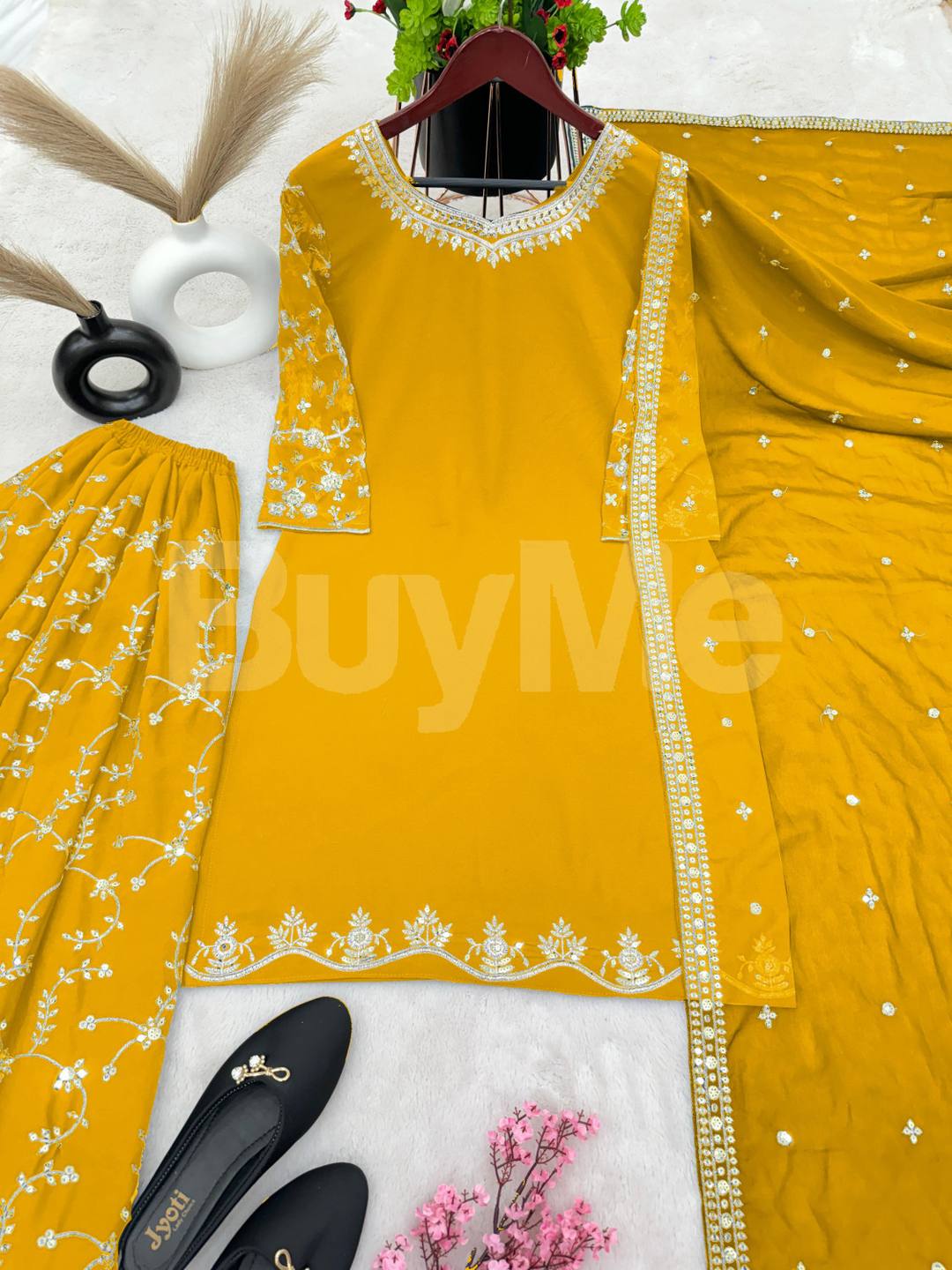 PARTY WEAR LOOK TOP-PLAZZO AND DUPATTA WITH HEAVY EMBROIDERY