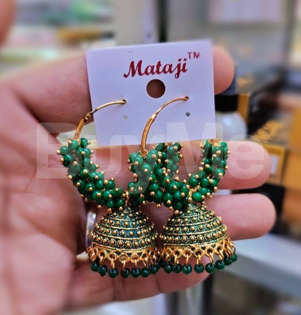 JUMKI TYPE EARRINGS - GREEN