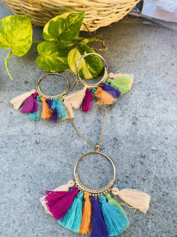 ZINC ALLOY EAR RINGS AND CHAIN SET