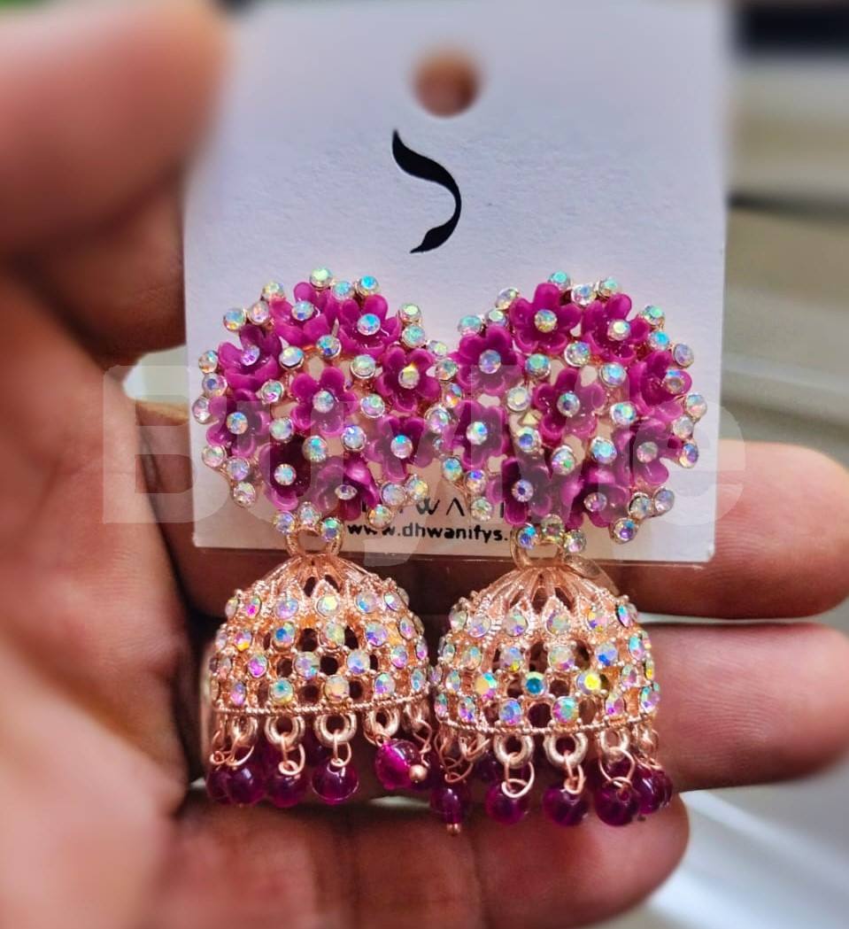 MUMBAI JUMKI EARRINGS - MAGENTA