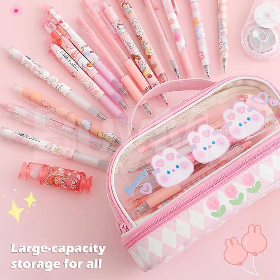 DOUBLE LAYER TRANSPARENT PENCIL CASE FOR KIDS