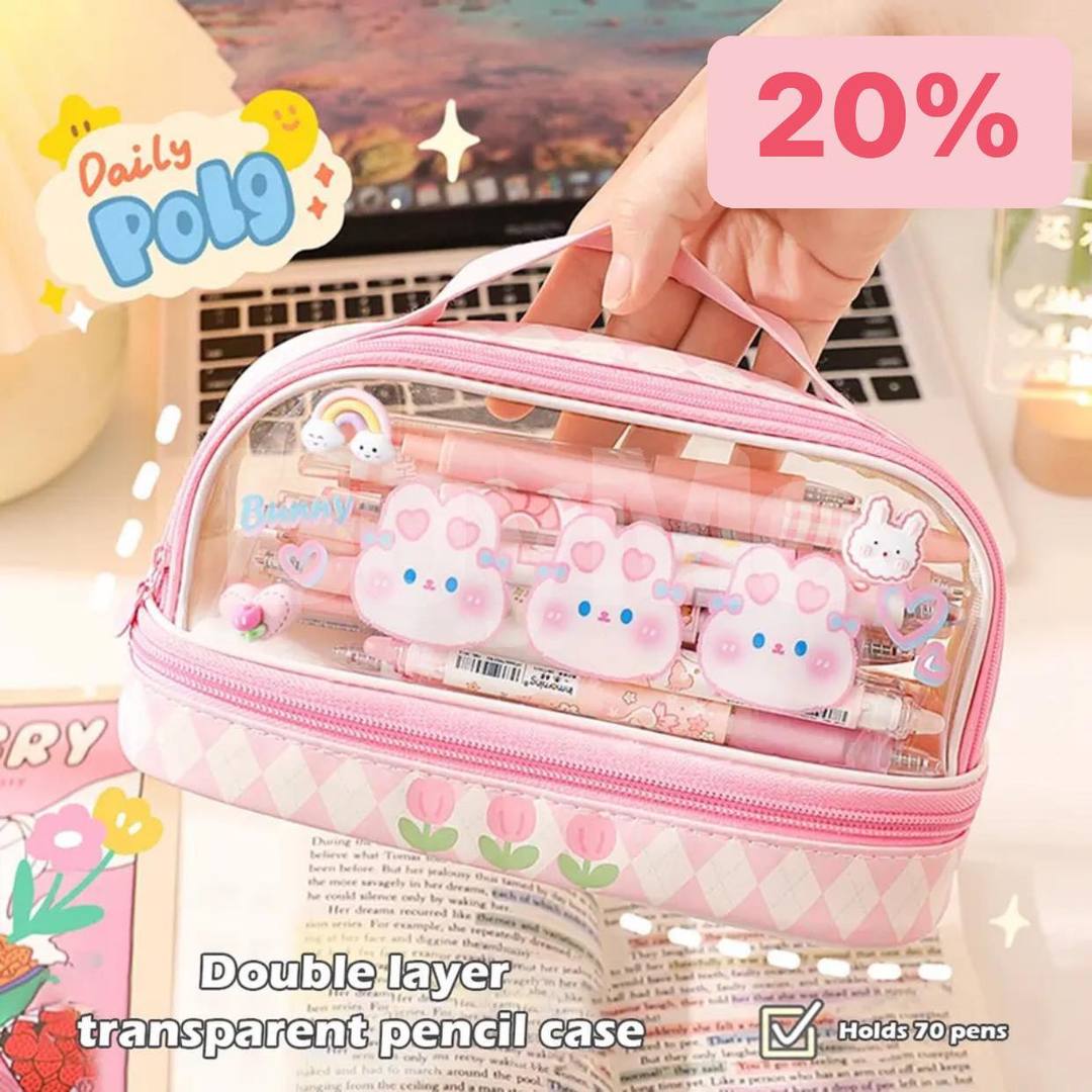 DOUBLE LAYER TRANSPARENT PENCIL CASE
