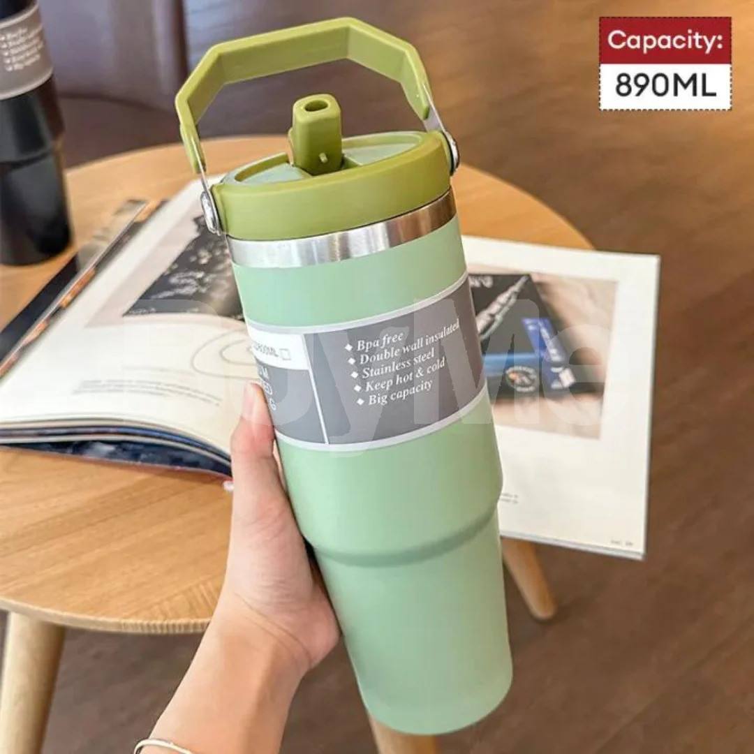STAINLESS STEEL THERMOS BOTTLE WITH STRAW
