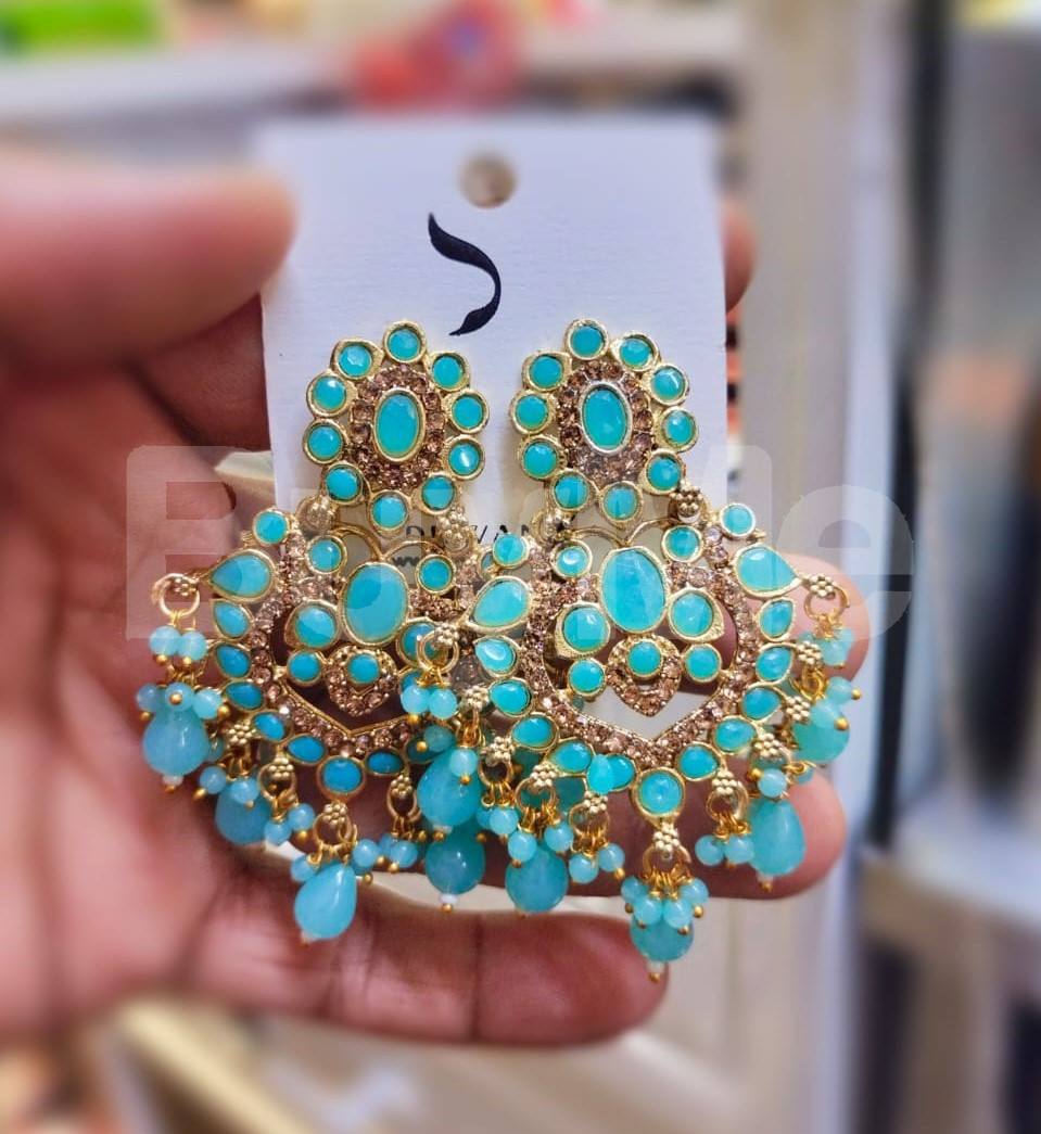 MUMBAI STYLE JUMKI EARRINGS - TEAL