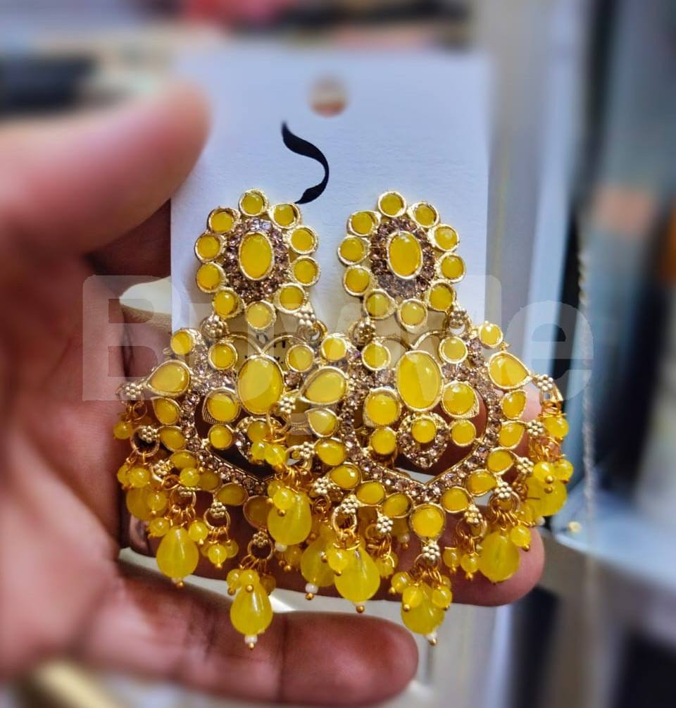 MUMBAI STYLE JUMKI EARRINGS - YELLOW