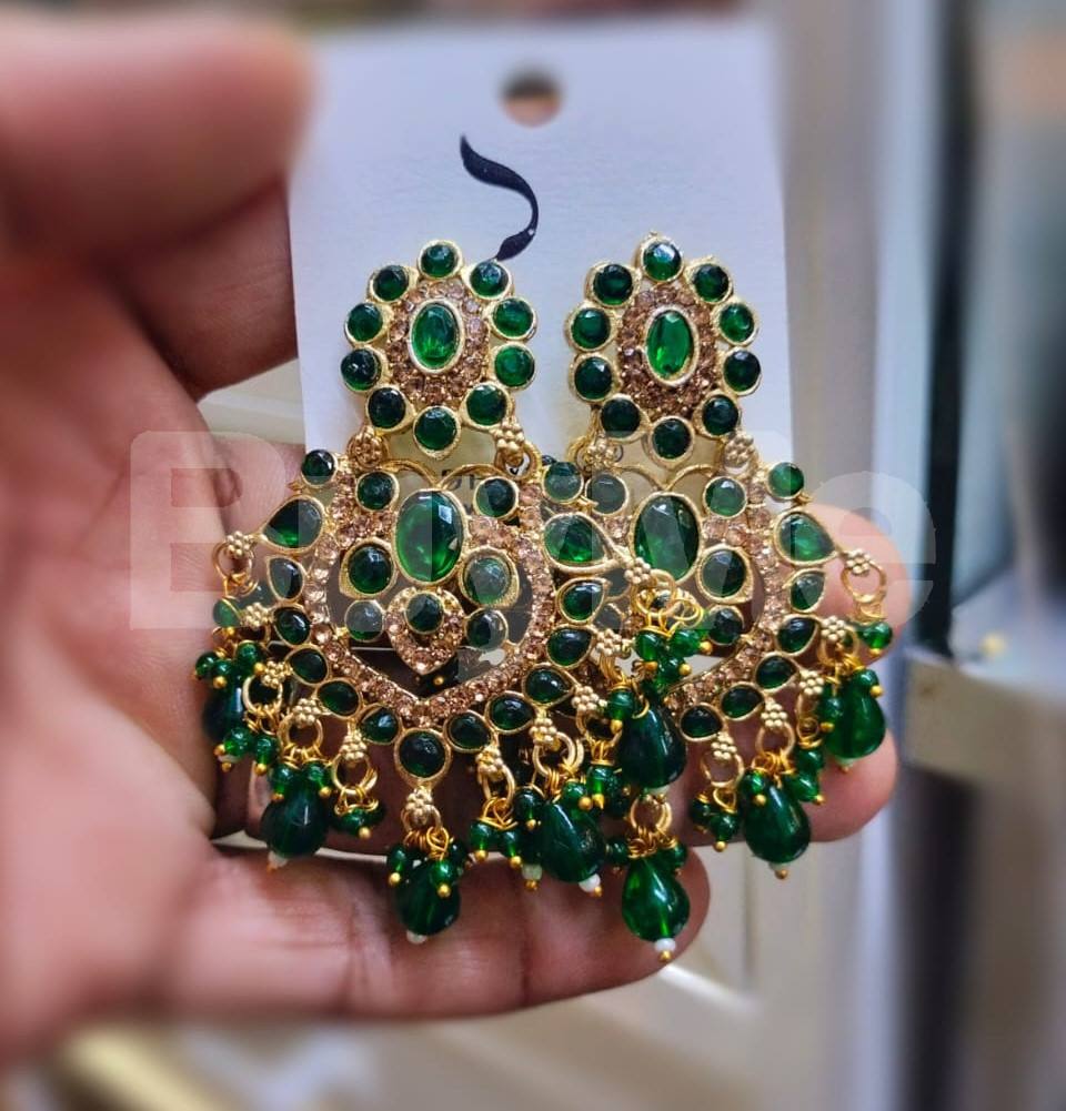 MUMBAI STYLE JUMKI EARRINGS - GREEN