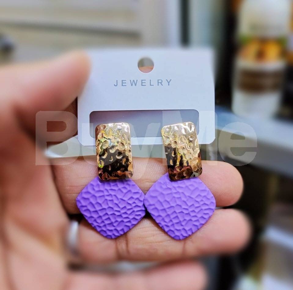 SQUARE SHAPED STUD EARRINGS - PURPLE