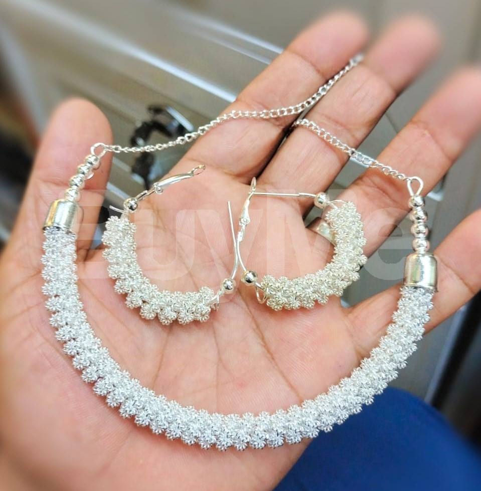 WHITE NECKLACE WITH EARRINGS - JA JEWELLERY