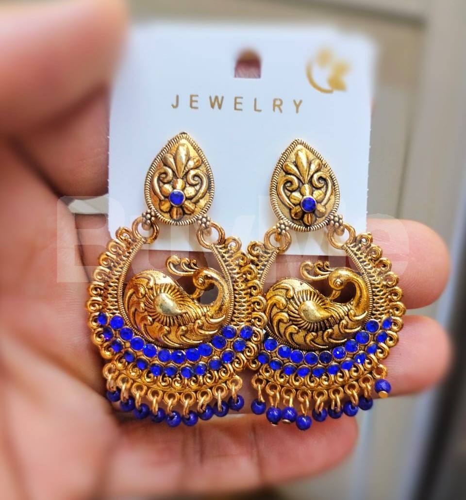 BEATS STUDDED JUMKI EARRINGS - BLUE