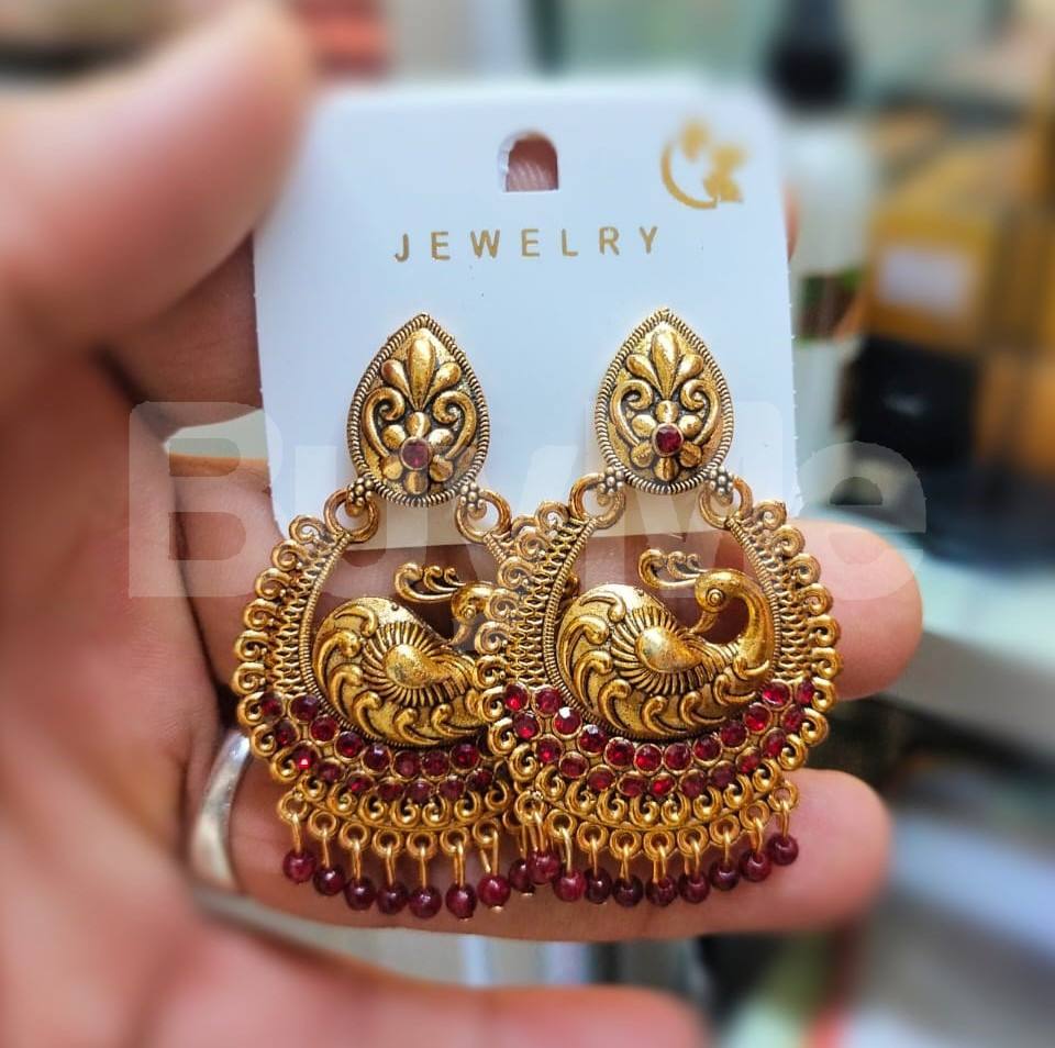 BEATS STUDDED JUMKI EARRINGS - MAROON