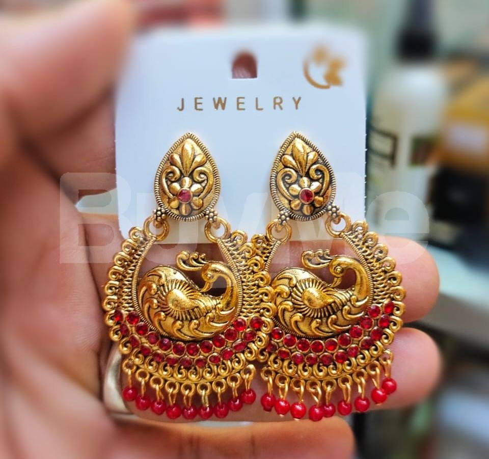 BEATS STUDDED JUMKI EARRINGS - RED