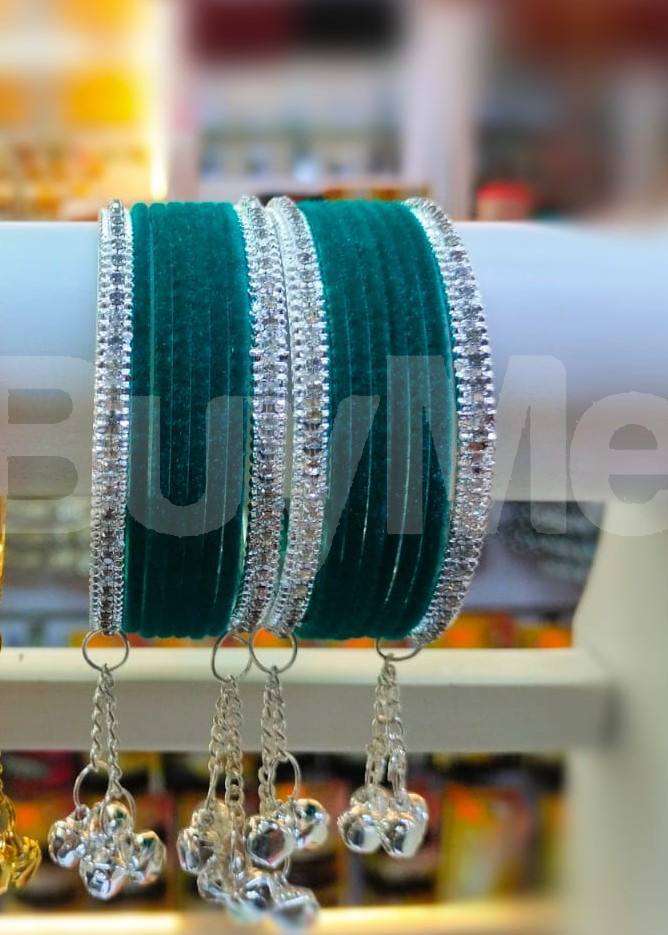 GREEN VELVET BANGLES WITH TASSELS BANGLES