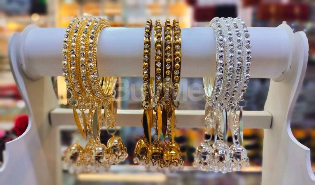 COPPER GOLD + SILVER + GOLD TASSELS BANGLES