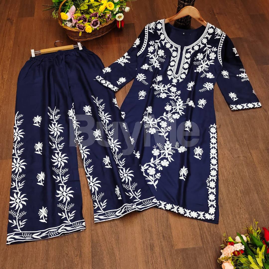 HEAVY RAYON COTTON WID HEAVY EMBROIDERY WORK - NAVY BLUE