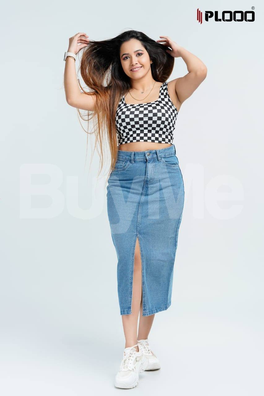 SIDE BUTTON/FRONT OPEN SKIRT - DULL BLUE
