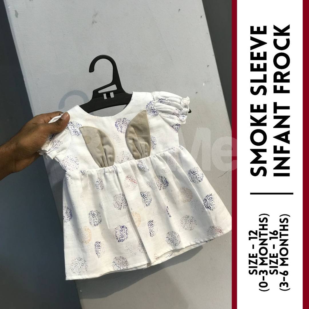 SMOKE SLEEVE INFANT FROCK WITH RABBIT YEARS