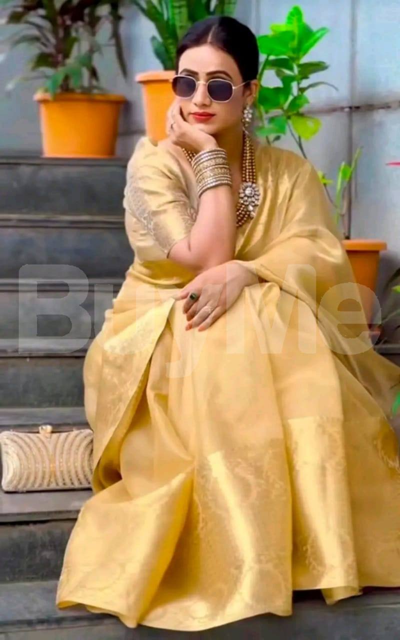 TISSUE COTTON SAREE - GOLD