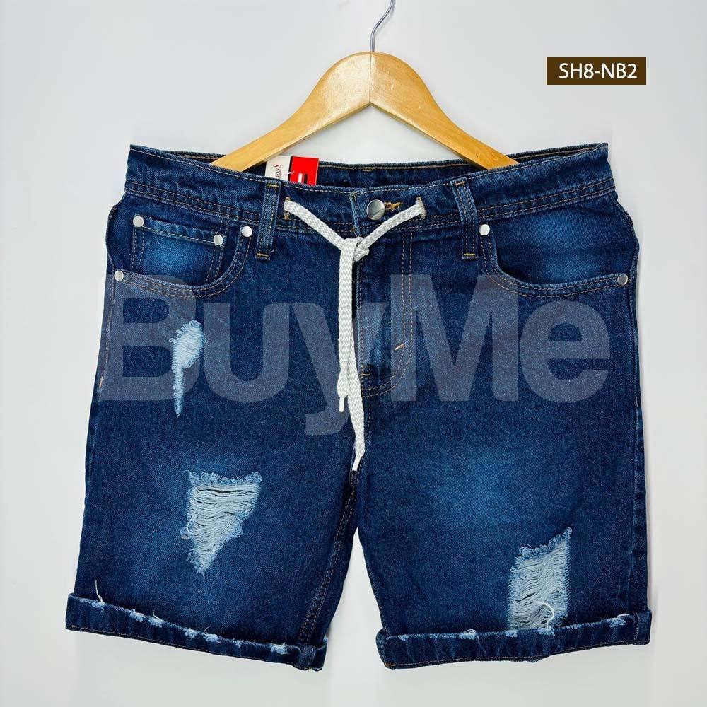 MENS DENIM PATCH SHORTS - DARK BLUE