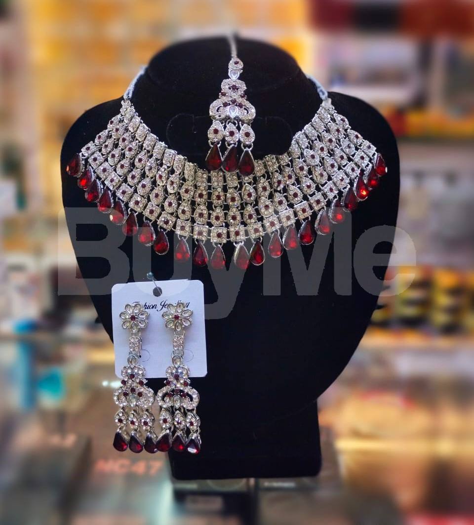 WEDDING NECKLACE STONE STUDDED - RED