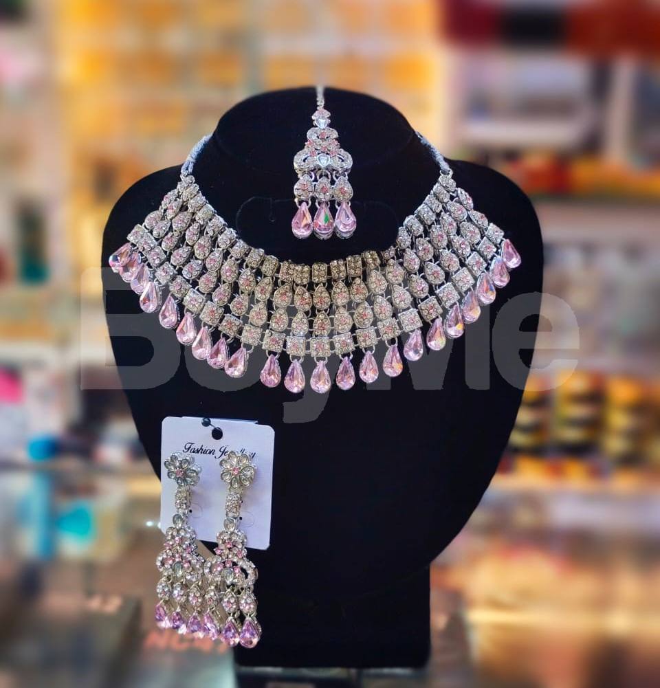 WEDDING NECKLACE STONE STUDDED - PINK