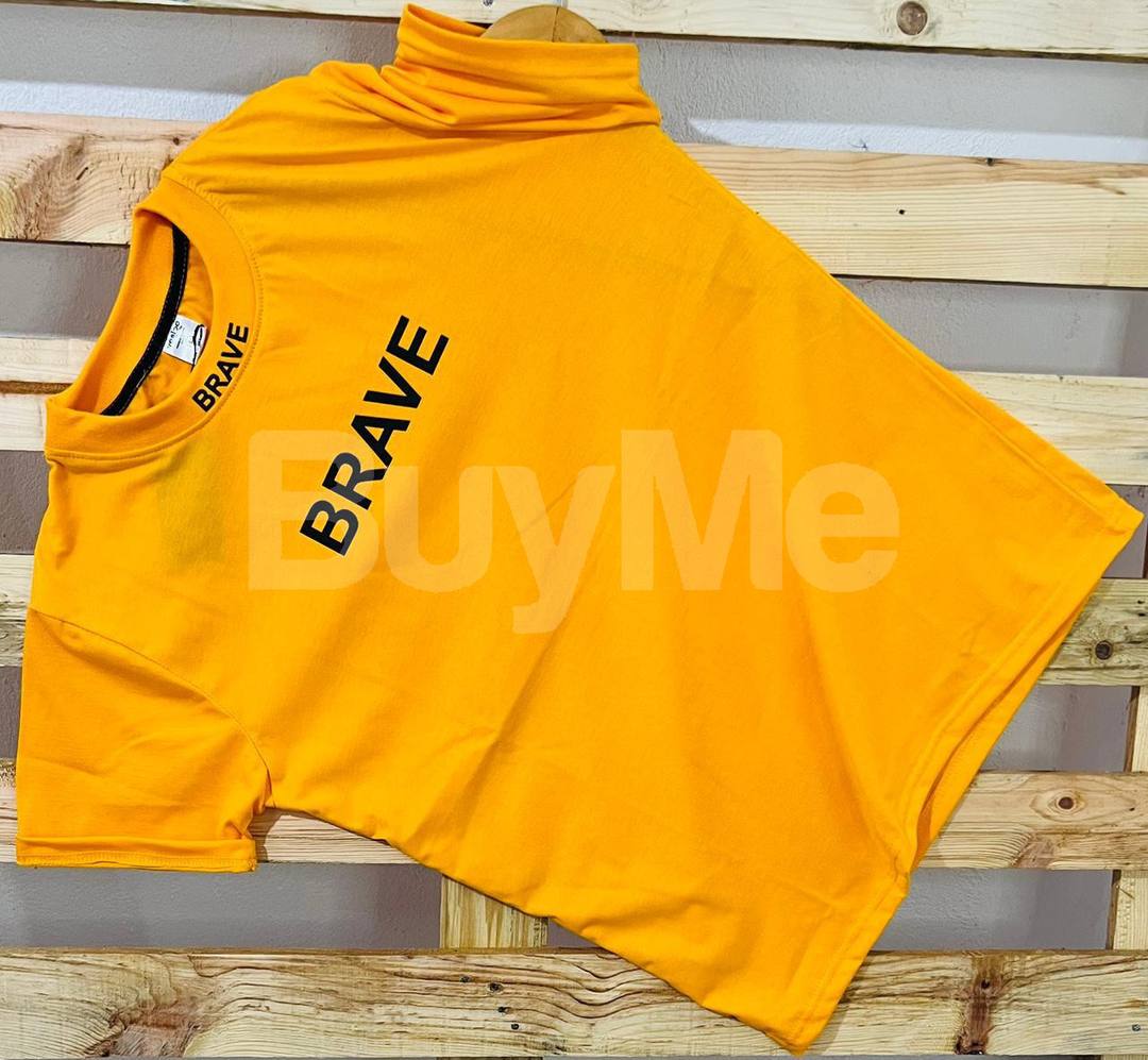 RIB PRINT HIGH NECK TSHIRT FOR SALE - ORANGE