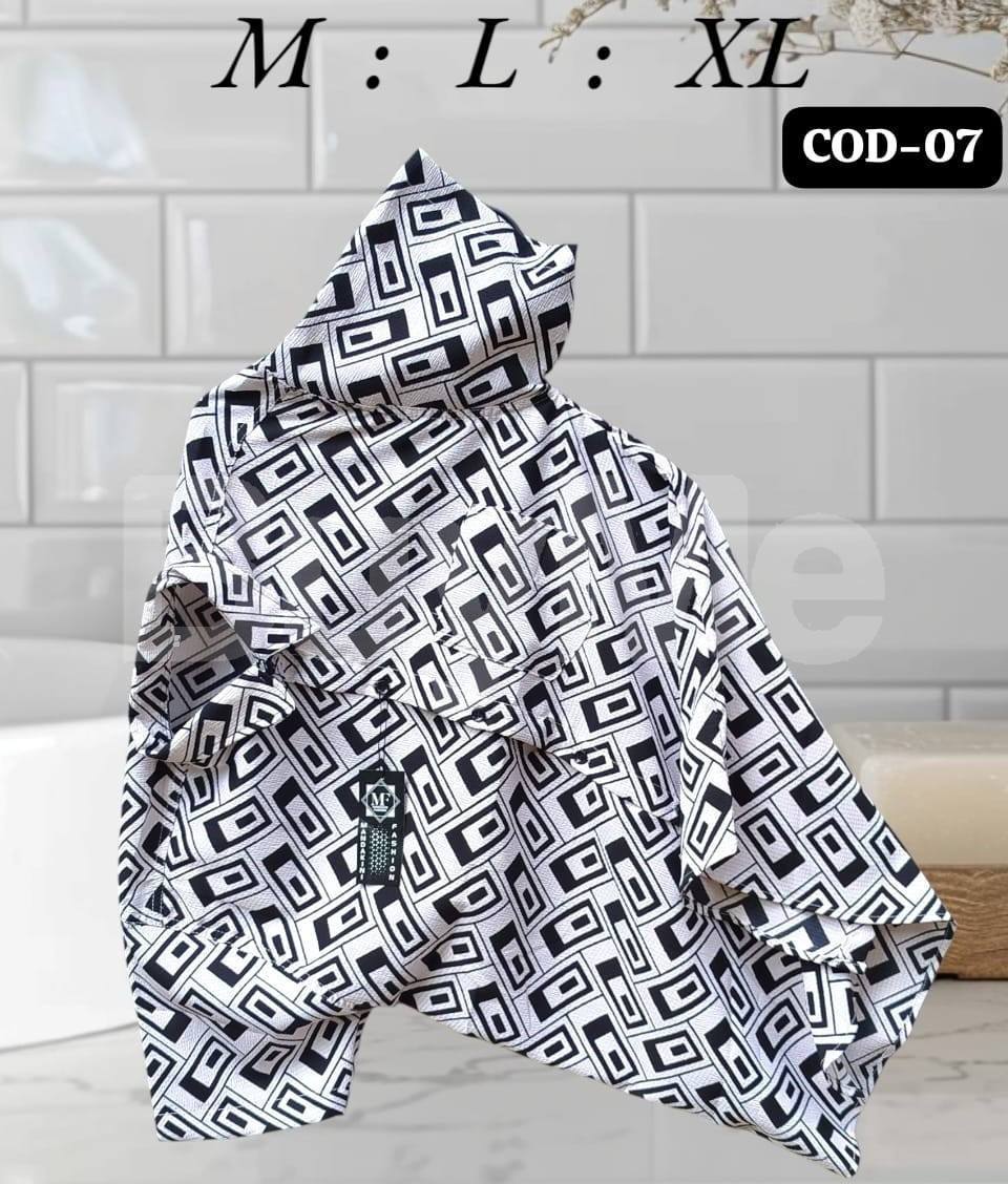 GEOMETRIC RECTANGLE PATTERN SHIRT - BLACK & WHITE