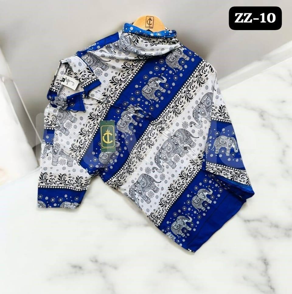 ELEPHANT PATTERN HAWAIN SHIRT - BLUE