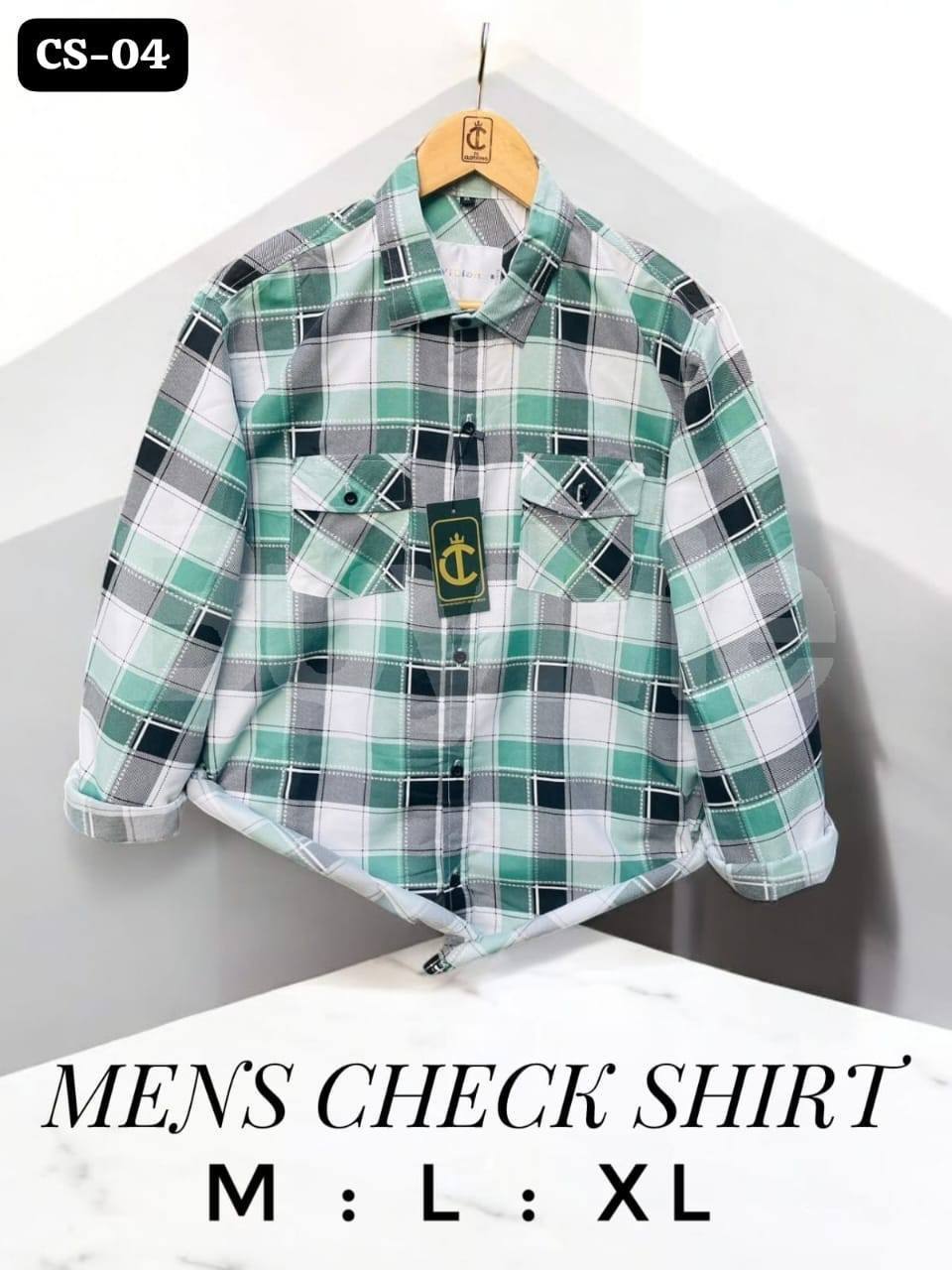 MENS CHECK SHIRT - WHITE & GREEN