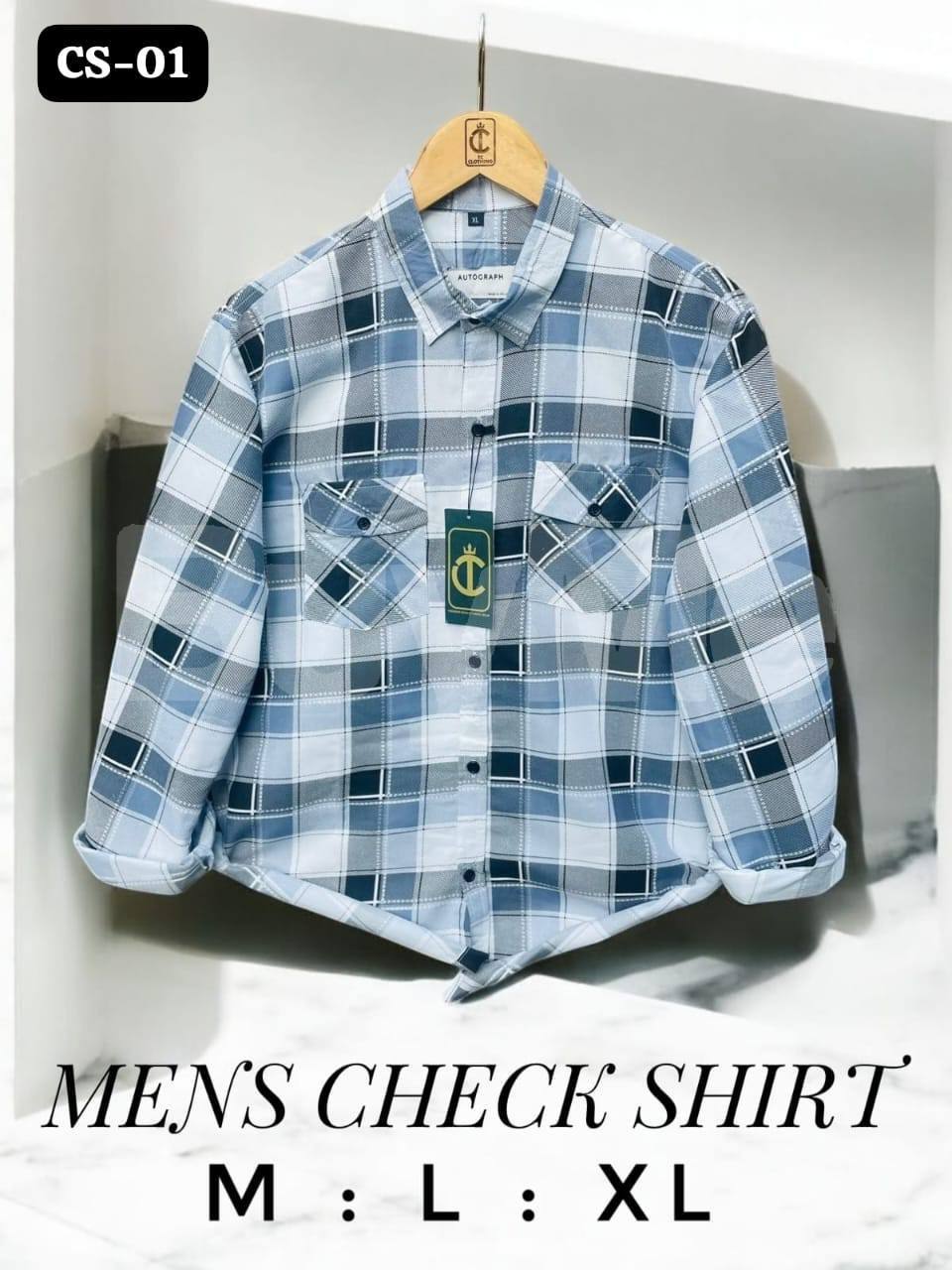 MENS CHECK SHIRT - WHITE & POWDER BLUE