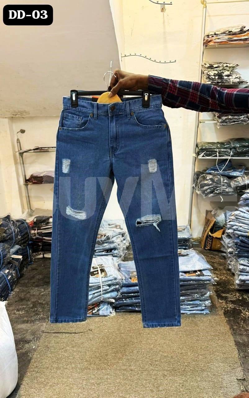TRENDY MEN RIPPED DENIM - MID BLUE