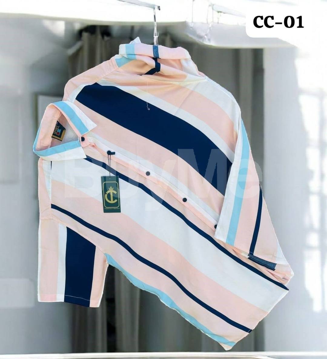 SHORT SLEEVE HAWAIN SHIRT - PINK & NAVY BLUE