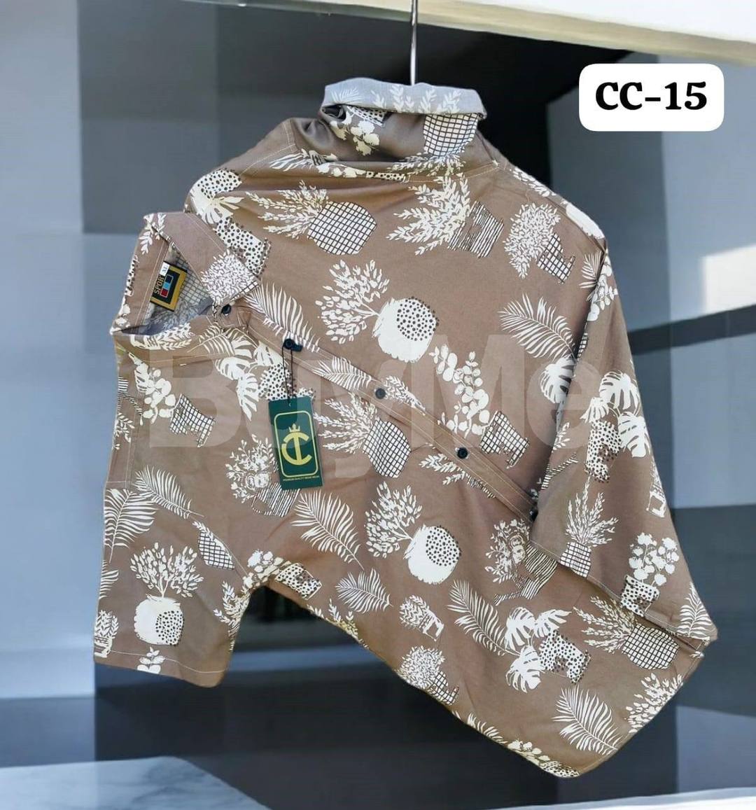 SHORT SLEEVE HAWAIN SHIRT - LIGHT BROWN