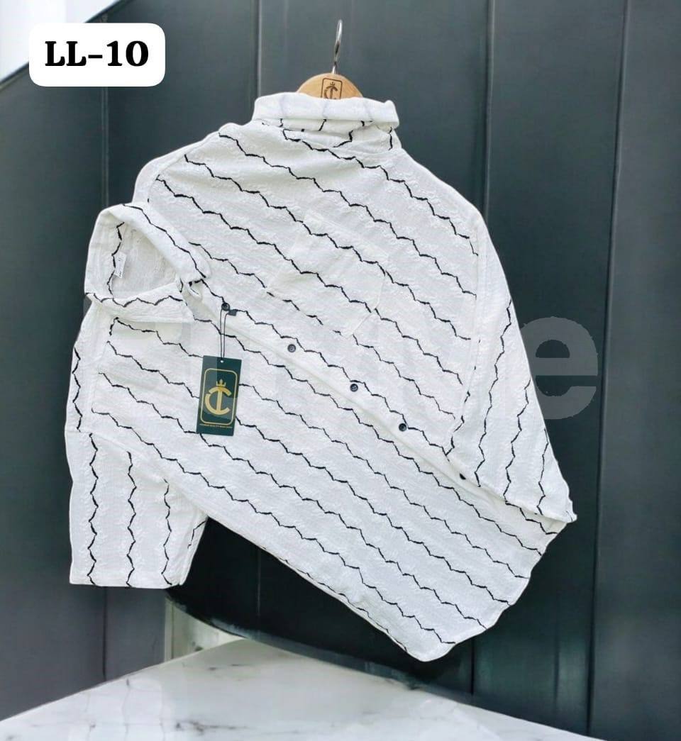 POPCORN SHIRT WITH TRENDY STRIPES - WHITE