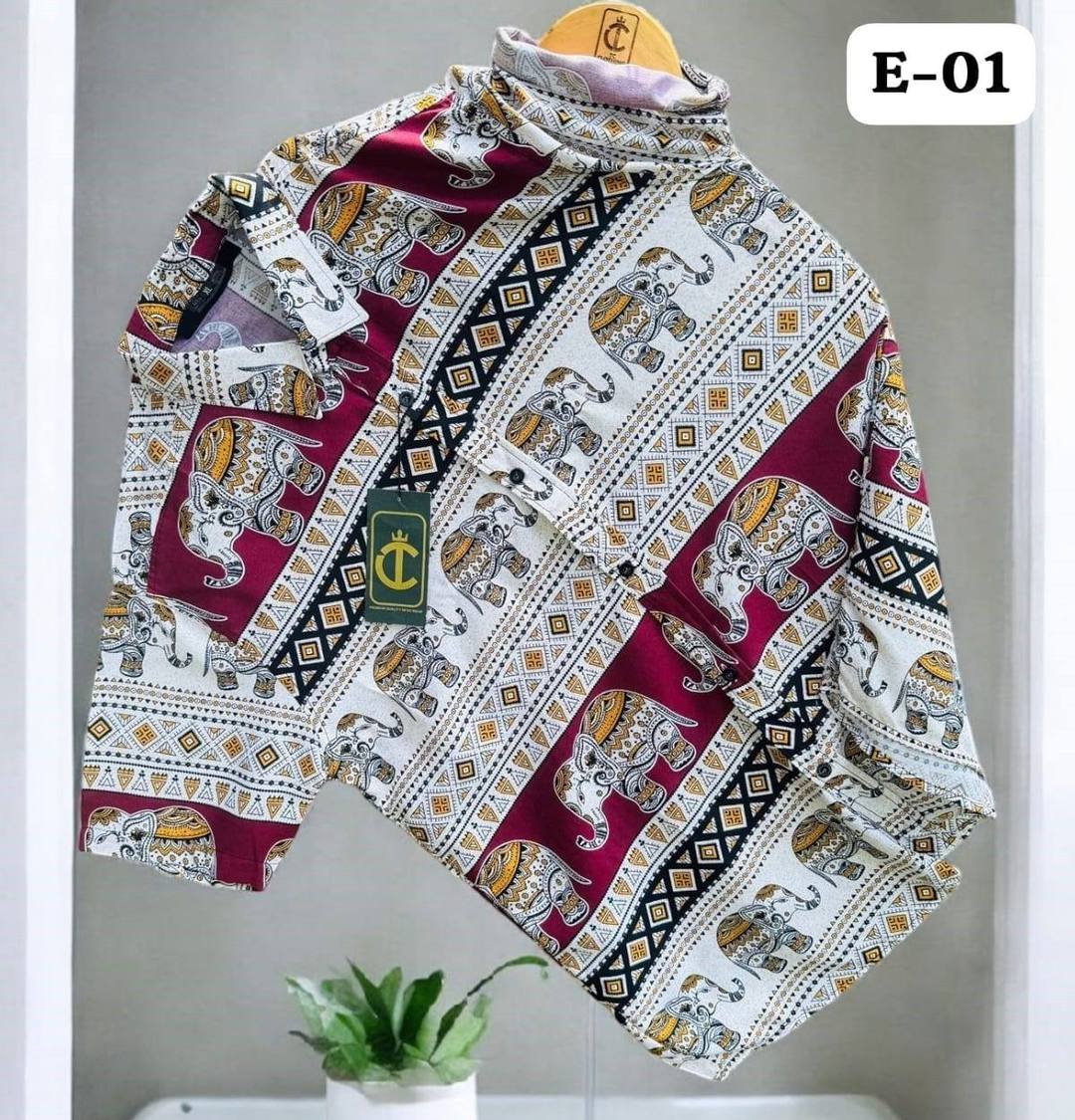 THE ELEPHANT PRINTED HAWAIIAN SHIRT - MAROON